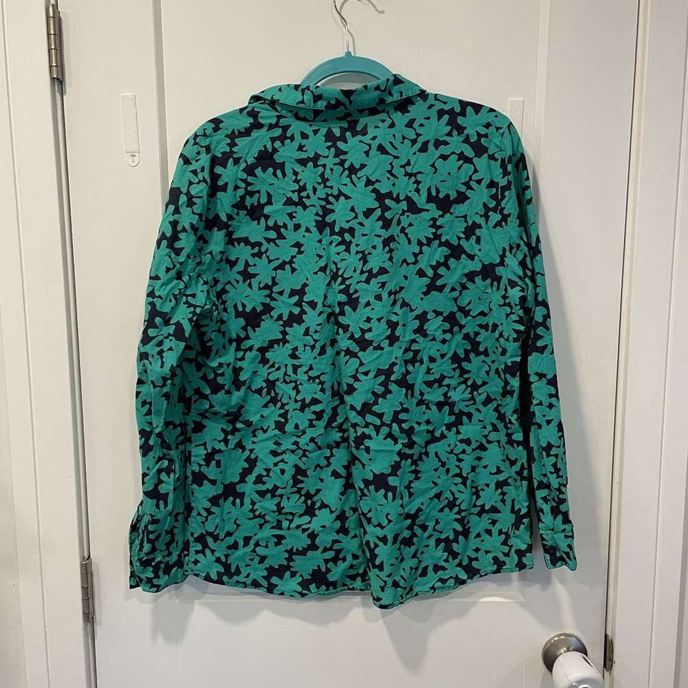LOFT Button Down Shirt Sz Large Colorful Green Print Dressy Casual Work Office - Picture 3 of 7